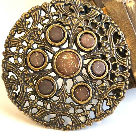 NWT ALEXANDRA’S ACCENTS Boho Belt Bronze Braided Vegan Leather Jewel Buckle L main image 4
